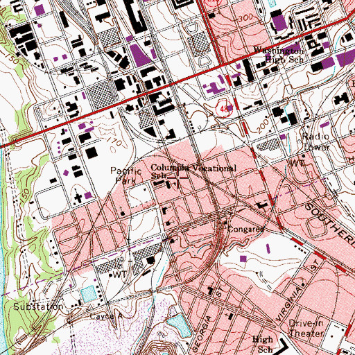 Topographic Map of Columbia-Vocational School, SC