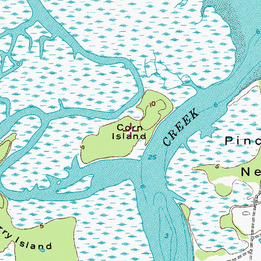 Topographic Map of Corn Island, SC