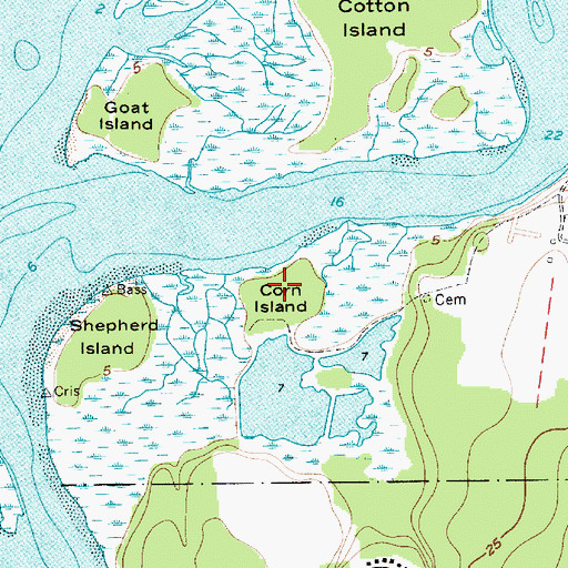 Topographic Map of Corn Island, SC