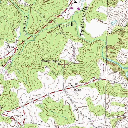 Topographic Map of Cross Roads Church, SC