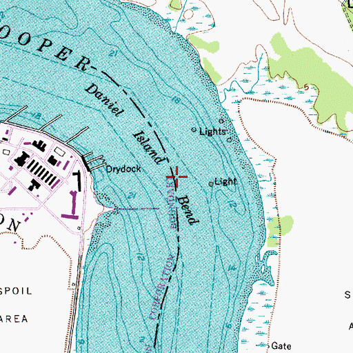 Topographic Map of Daniel Island Bend, SC