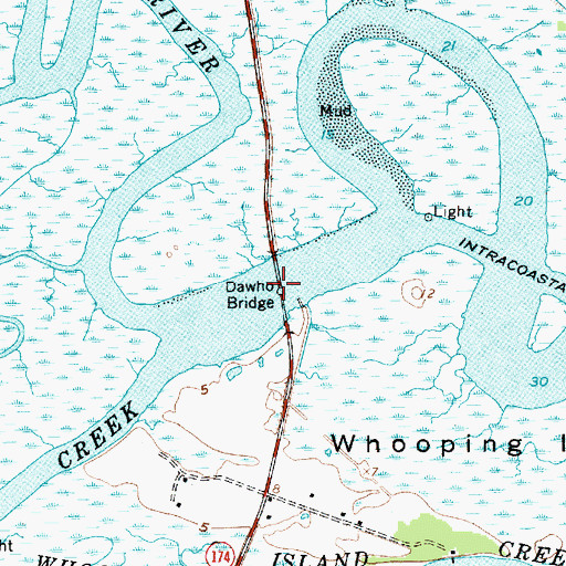 Topographic Map of Dawho Bridge, SC