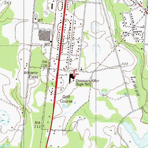 Topographic Map of Denmark-Olar High School, SC