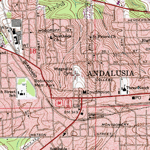 Topographic Map of Magnolia Cemetery, AL