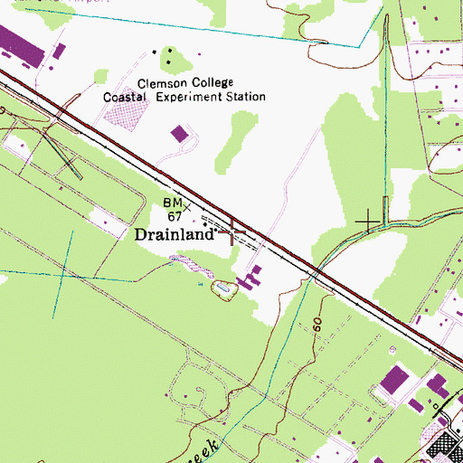 Topographic Map of Drainland, SC