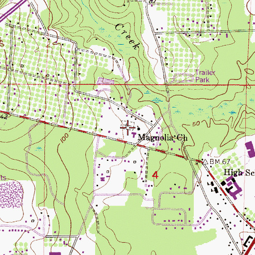 Topographic Map of Magnolia Church, AL