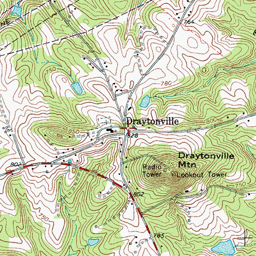 Topographic Map of Draytonville, SC
