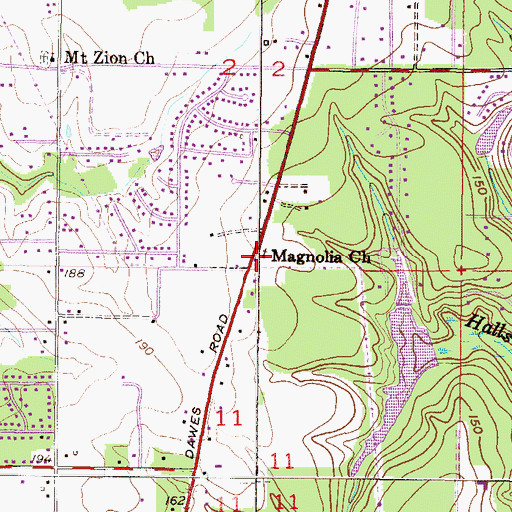 Topographic Map of Magnolia Baptist Church, AL