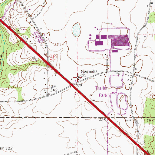 Topographic Map of Magnolia Freewill Baptist Church, AL