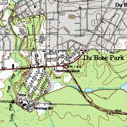 Topographic Map of Du Bose Park, SC