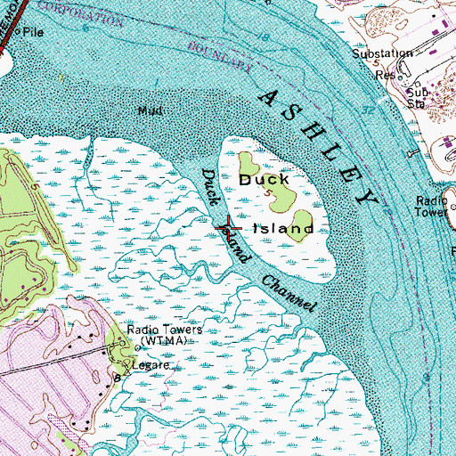 Topographic Map of Duck Island Channel, SC