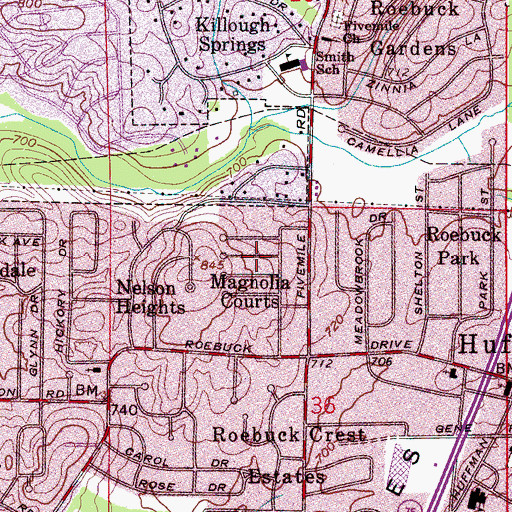 Topographic Map of Magnolia Courts, AL