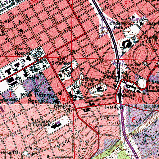 Topographic Map of Magnolia Park, AL