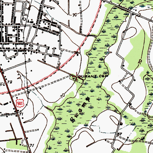 Topographic Map of Durant Cemetery, SC