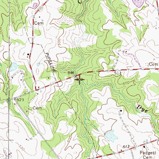 Topographic Map of Dye Creek, SC