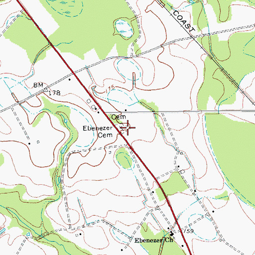 Topographic Map of Ebenezer Memorial Garden, SC