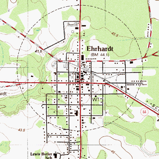 Topographic Map of Ehrhardt, SC
