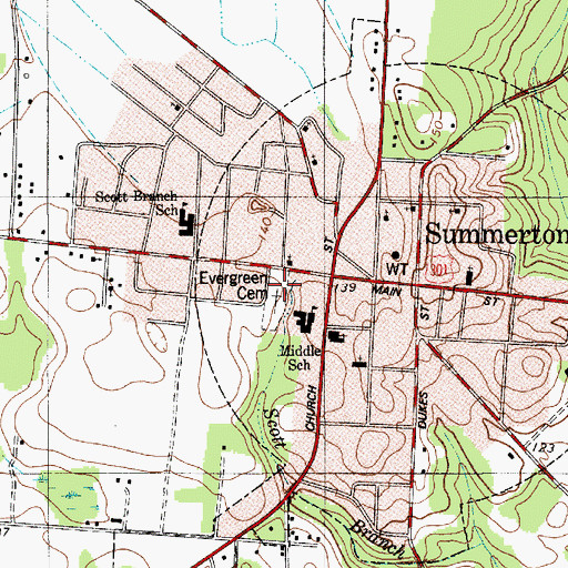 Topographic Map of Evergreen Cemetery, SC