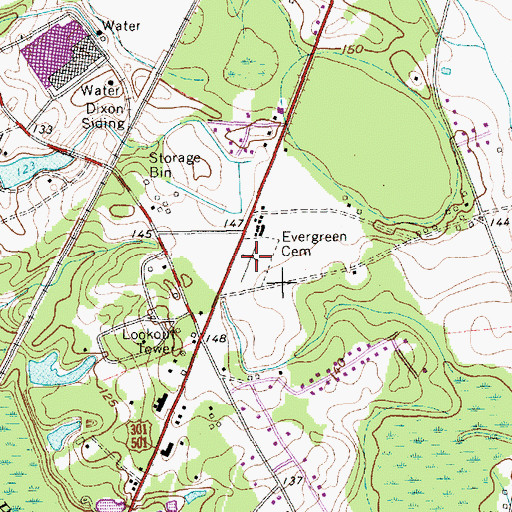 Topographic Map of Evergreen Cemetery, SC