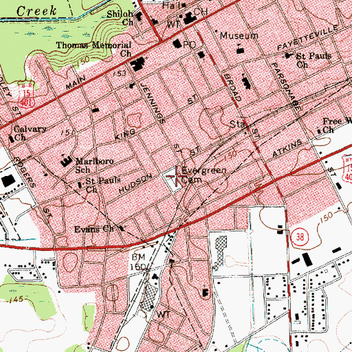 Topographic Map of Evergreen Cemetery, SC
