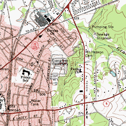Topographic Map of Evergreen Cemetery, SC