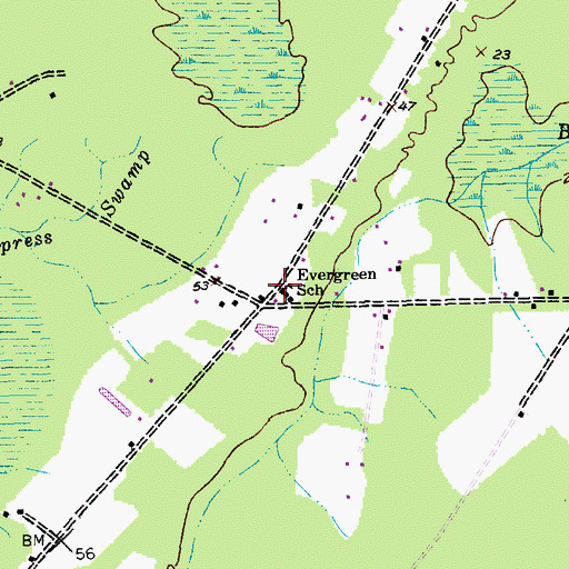 Topographic Map of Evergreen School, SC