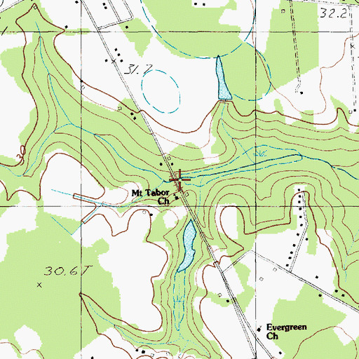 Topographic Map of Evergreen School, SC