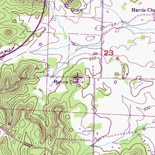 Topographic Map of Malone Cemetery, AL