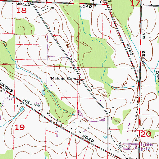 Topographic Map of Malone Cemetery, AL