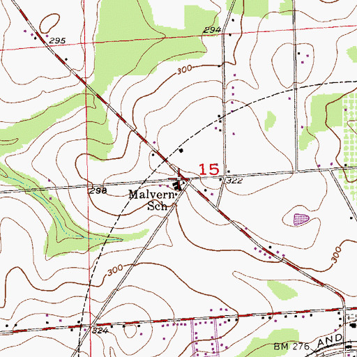 Topographic Map of Malvern School, AL