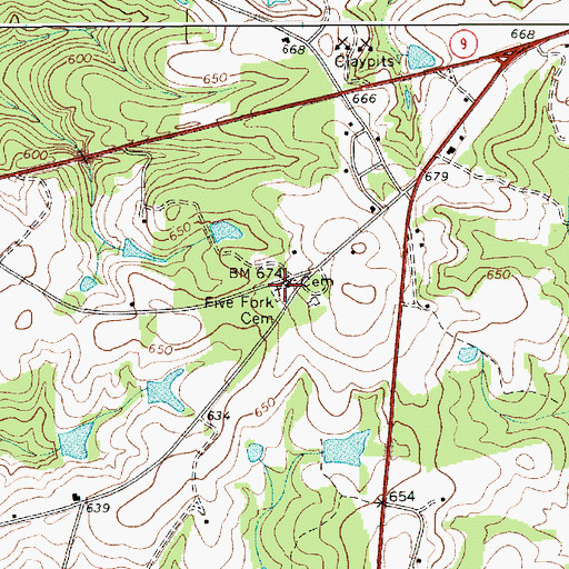 Topographic Map of Five Fork Cemetery, SC