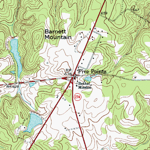 Topographic Map of Five Points, SC