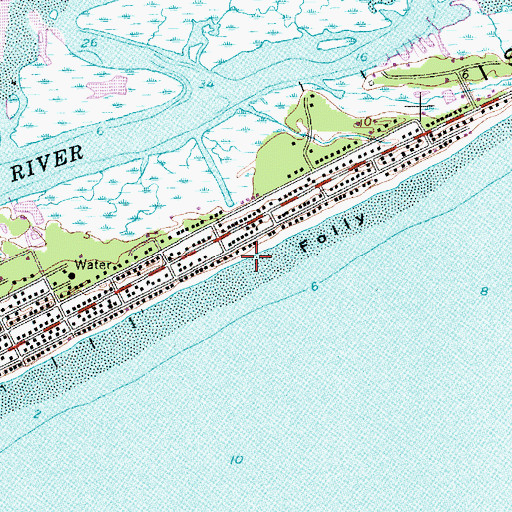 Topographic Map of Folly Beach, SC
