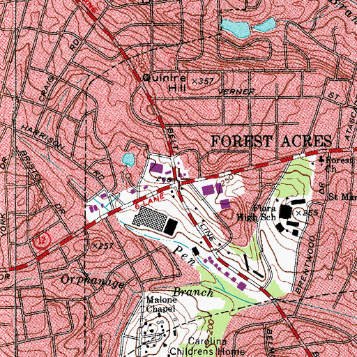 Topographic Map of Forest Acres, SC