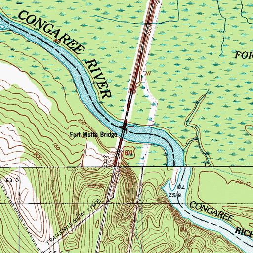 Topographic Map of Fort Motte Bridge, SC