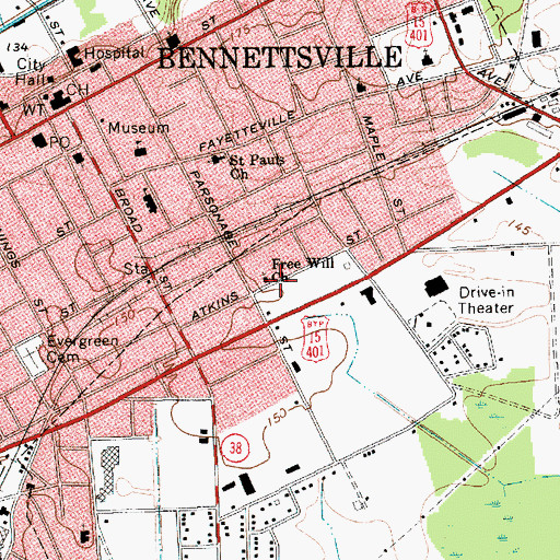Topographic Map of Free Will Church, SC