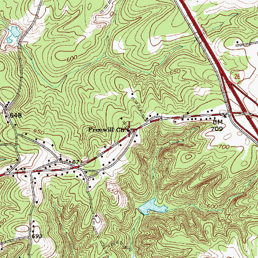 Topographic Map of Freewill Church, SC