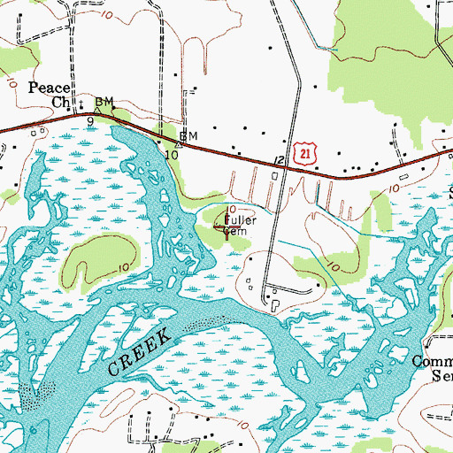 Topographic Map of Fuller Cemetery, SC