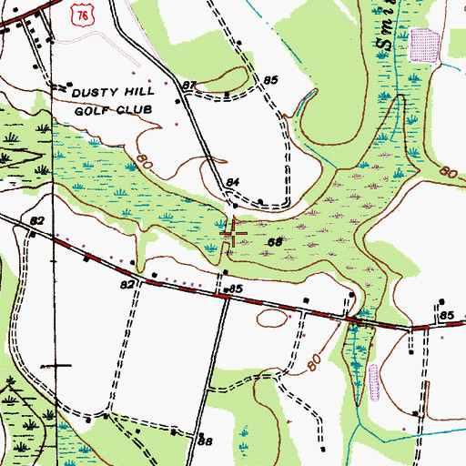 Topographic Map of Gaddy Mill Pond, SC
