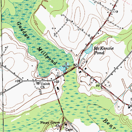 Topographic Map of Gaddys Millpond, SC