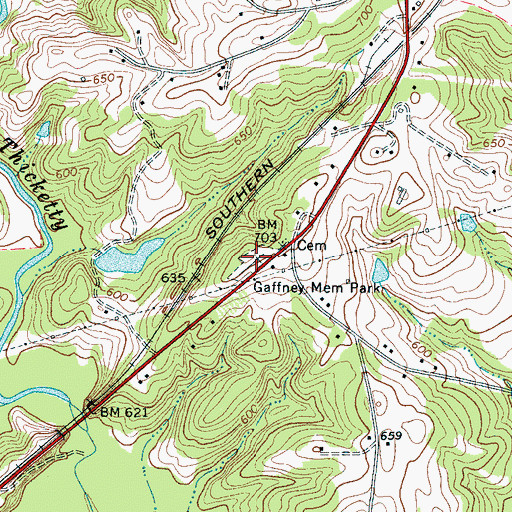 Topographic Map of Gaffney Memorial Park, SC