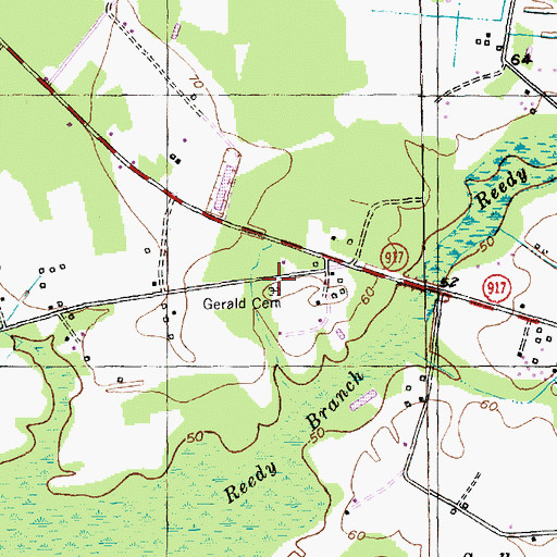 Topographic Map of Gerald Cemetery, SC
