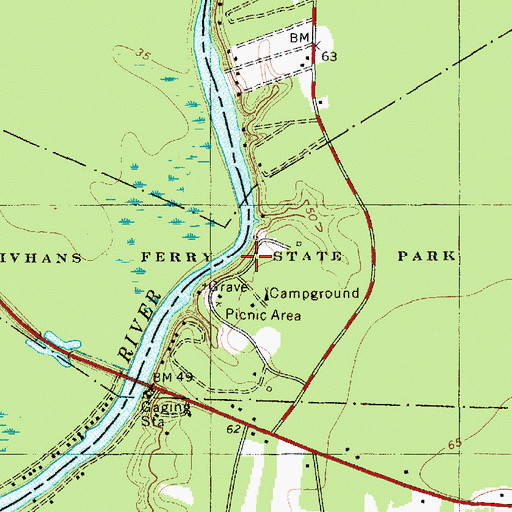 Topographic Map of Givhans Ferry State Park, SC