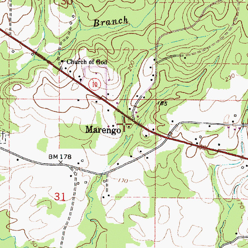 Topographic Map of Marengo, AL