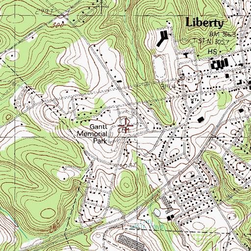 Topographic Map of Grant Memorial Park, SC