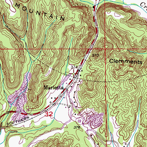 Topographic Map of Marietta, AL