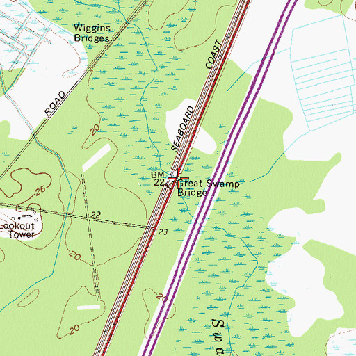 Topographic Map of Great Swamp Bridge, SC
