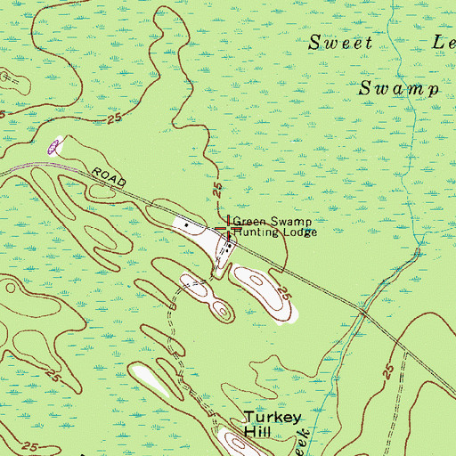 Topographic Map of Green Swamp Hunting Lodge, SC