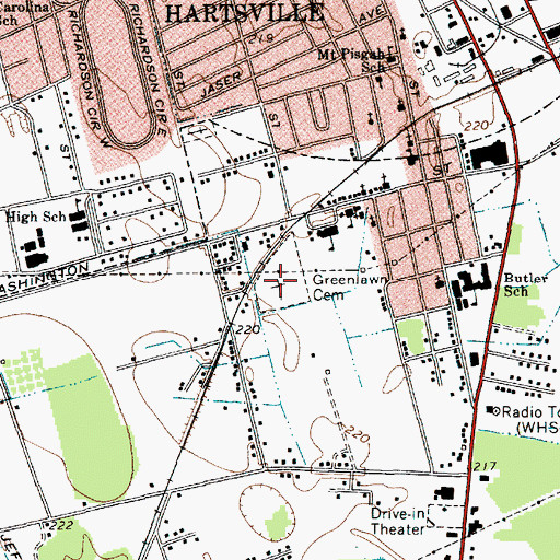 Topographic Map of Greenlawn Cemetery, SC