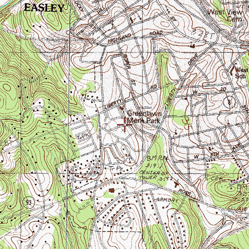 Topographic Map of Greenlawn Memorial Park, SC